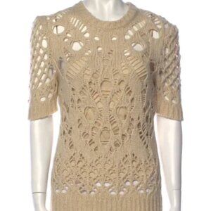 Christian Dior 2021 Crew Neck Crochet Ivory Short sleeve Sweater Sz FR40 US8